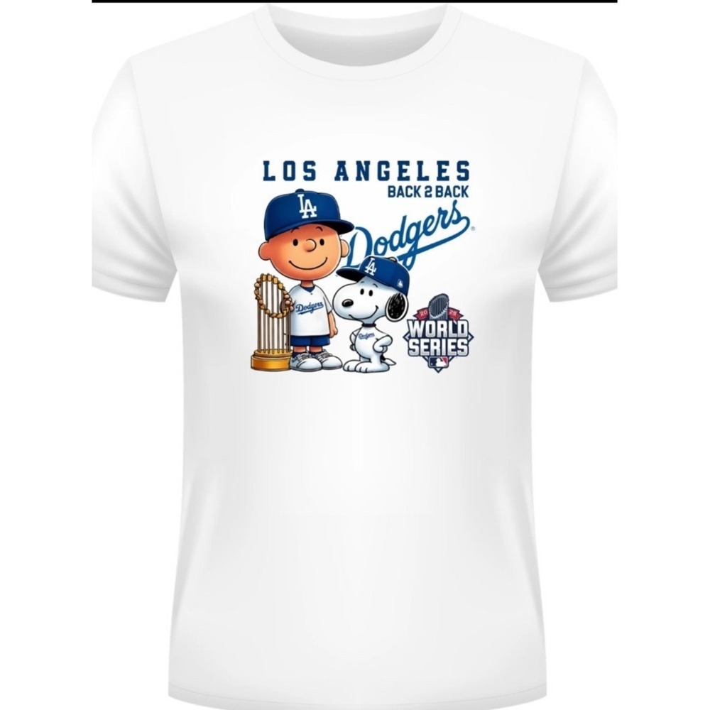 Los Angeles Dodgers World Series Charley Brown Snoopy T Shirt White 3XL